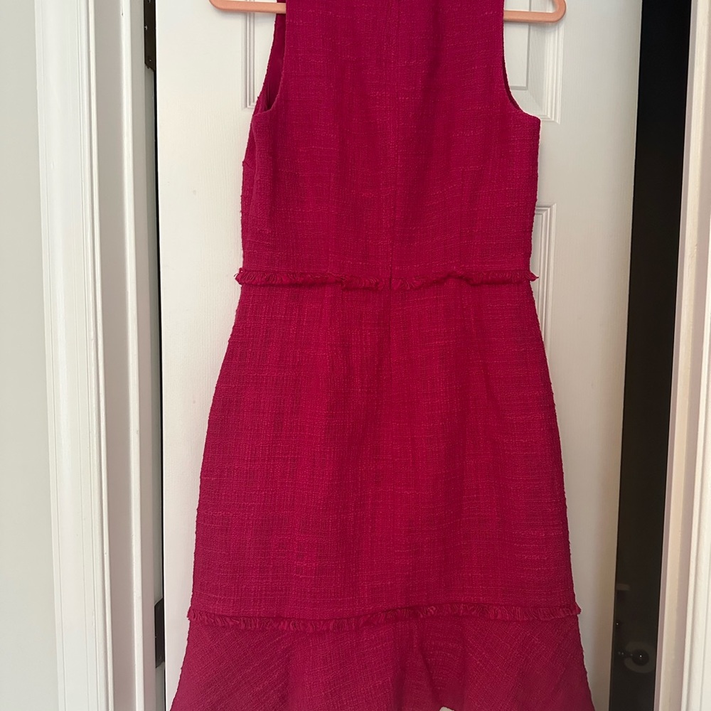 J. Crew Hot Pink Textured Ruffle Hem Sheath Dress - Picture 3 of 5